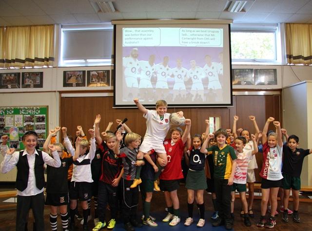 Rugby Fever! Junior School students in 5C at Cheadle Hulme School present class assembly on the Rugby World Cup