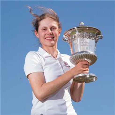 cheadle hulme school upper sixth student bel wardle holds her trophy as winner of the English girls golfing championships in kent