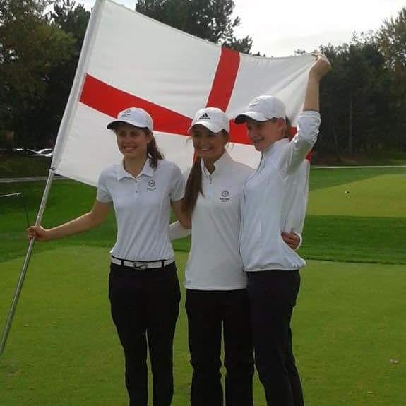 cheadle hulme school student bel wardle flys the england flag after coming 5th in the Junior Girls Golf World Championships 2016 in Canada