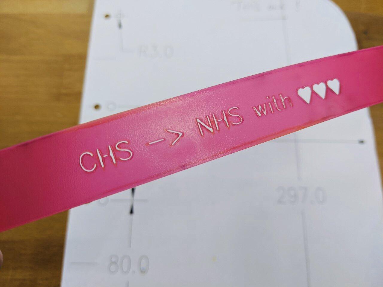 Each Cheadle Hulme School visor has a message of support for the NHS Cheadle hulme school design technology department make PPE faceshields for NHS 3d printers