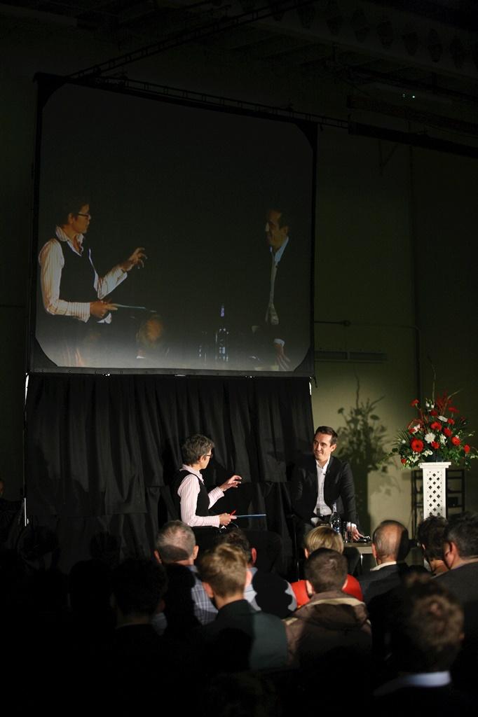 Former Manchester United captain Gary Neville in conversation with Cheadle Hulme School headteacher Lucy Pearson as the guest speaker at the heads lecture event 