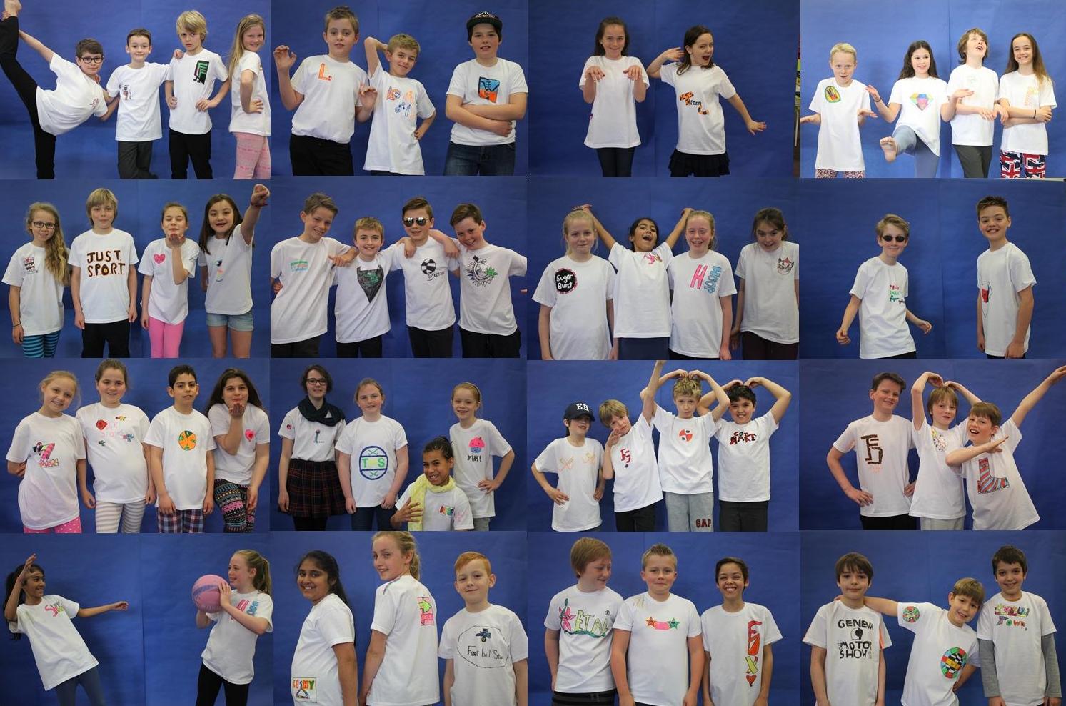 A Passion for Fashion! cheadle hulme schools junior Year 5 pupils model t-shirts featuring their own logo designs as part of a project on branding.