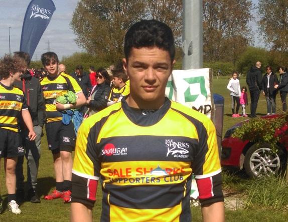 North of England for Noah cheadle hulme school student Noah wears his yellow and black Sale Sharks kit on the rugby field after being selected for the North of England Rugby Player Development programme
