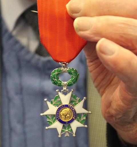 Close up of James Jim Gardner's French medal, The Legion Of Honor
