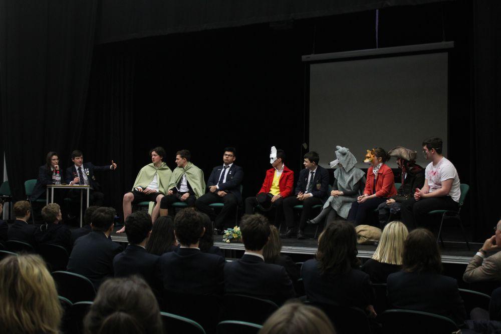 Literary Balloon Debate students un cheadle hulme school's sixth form perform as their favourite literary characters in the school's literary world book day balloon debate to win votes from the audience
