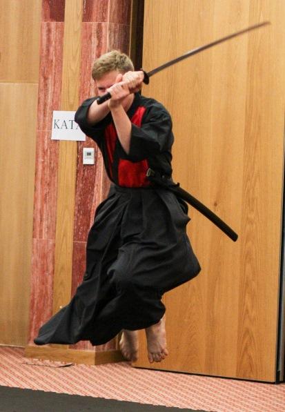 cheadle hulme school sixth form student jacob in high flying action during the karate section at the 8th WKC World Championships of martial arts in portugal