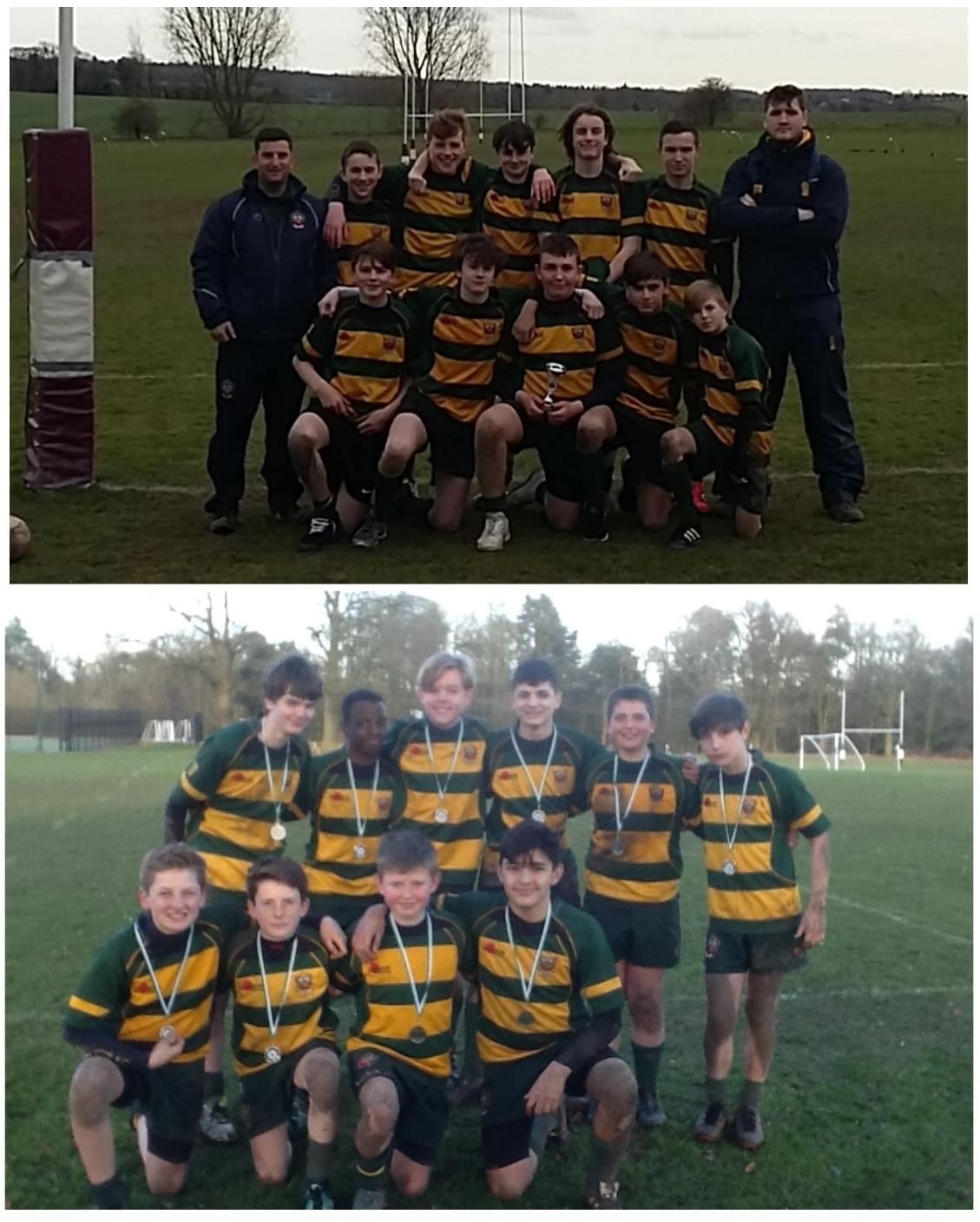 team lines ups of cheadle hulme school's u14 and u13 rugby 7s sevens teams after playing at terra nova and adams grammar school tournaments
