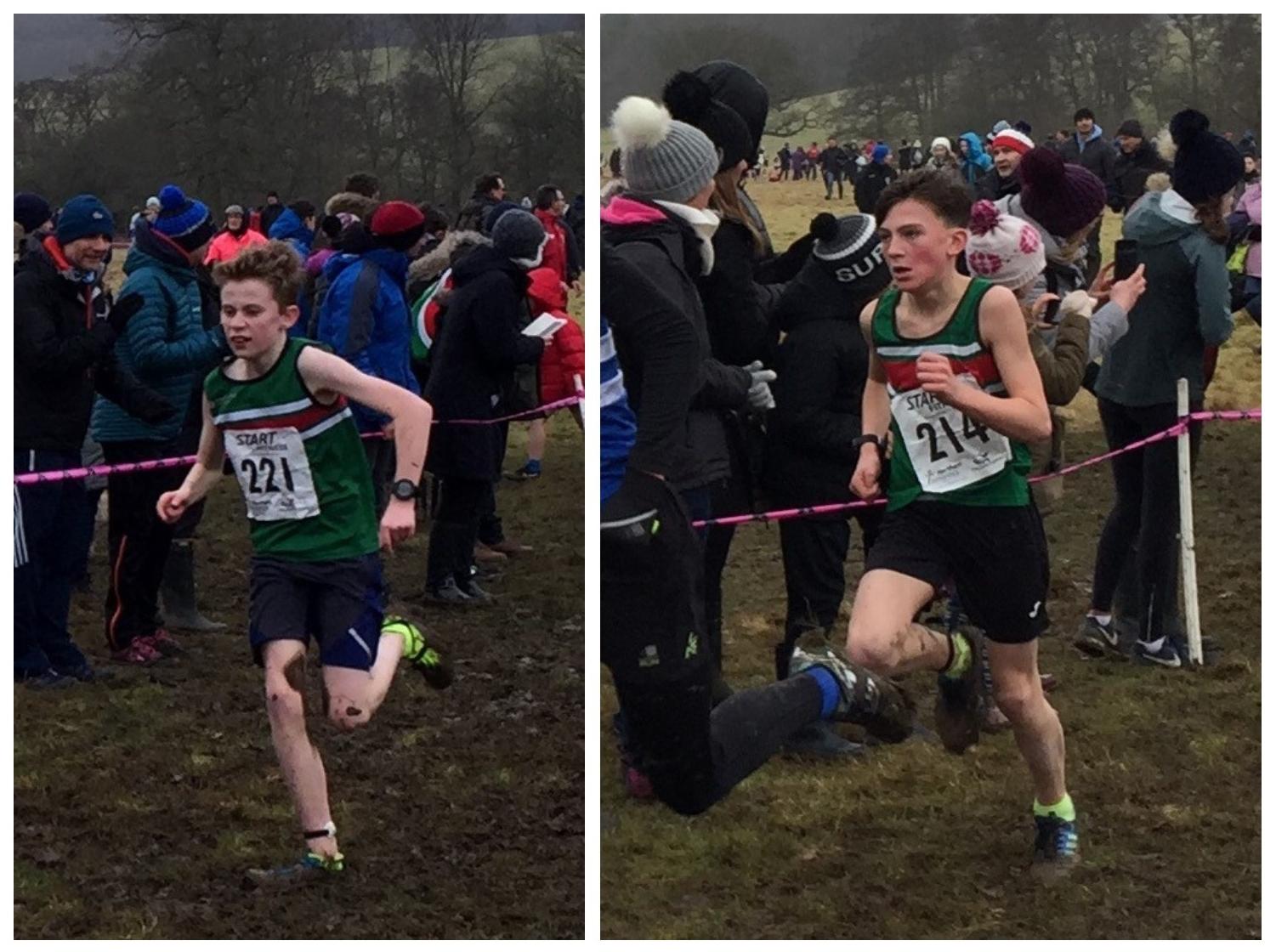 cheadle hulme school cross country runners charlie and archie at the North West Cross Country Championships for Sal Harriers